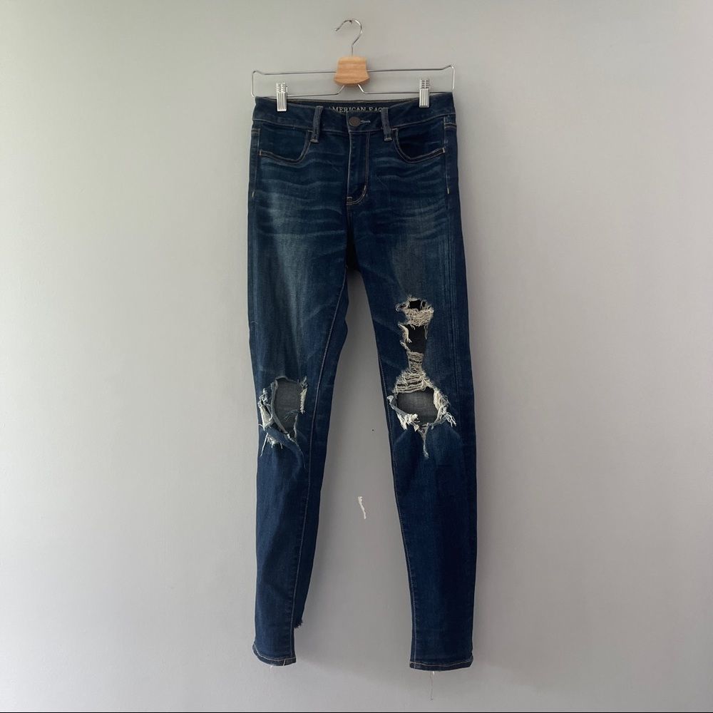 American Eagle AEO Hi-Rise Jegging Distressed Destroyed Skinny Jeans
